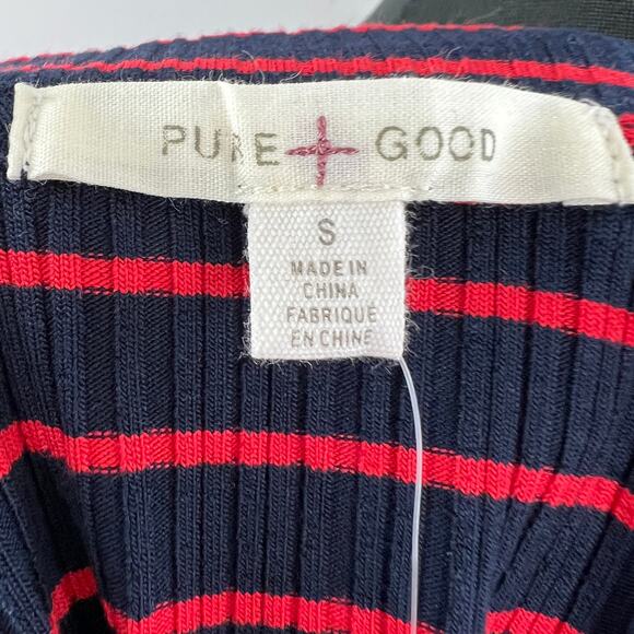 NWT Anthropologie Pure + Good Red & Navy Blue Striped Ribbed Shirt Half Sleeve S - Picture 6 of 7